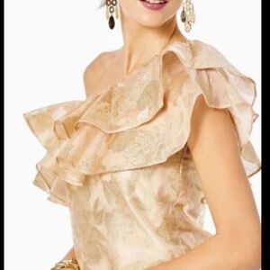 Lilly Pulitzer Gold Organza Brocade Blouse